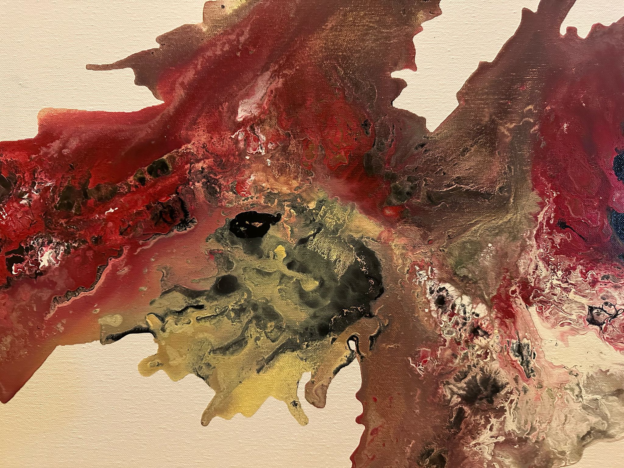 Red black and white watercolour painting