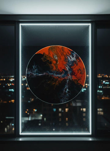 Handmade Halloween Resin Table, Black Orange Swirl Art Tabletop