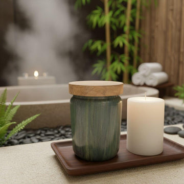 Handmade Sage Green Ceramic Sugar Canister, Wooden Lid, Farmhouse Kitchen Decor