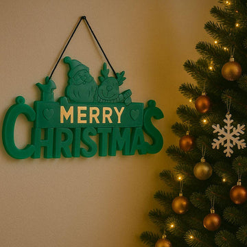Green Merry Christmas Sign, Santa Reindeer Door Decor