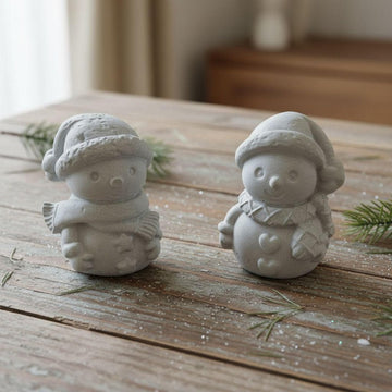 Handmade Concrete Snowman Figurines, Minimalist Christmas Decor, Set of Two