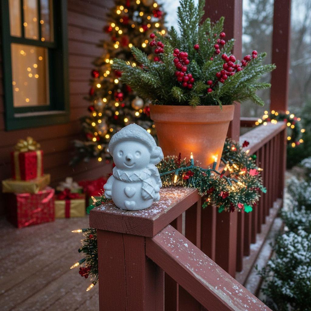 Handmade Concrete Snowman Figurines, Minimalist Christmas Decor, Set of Two