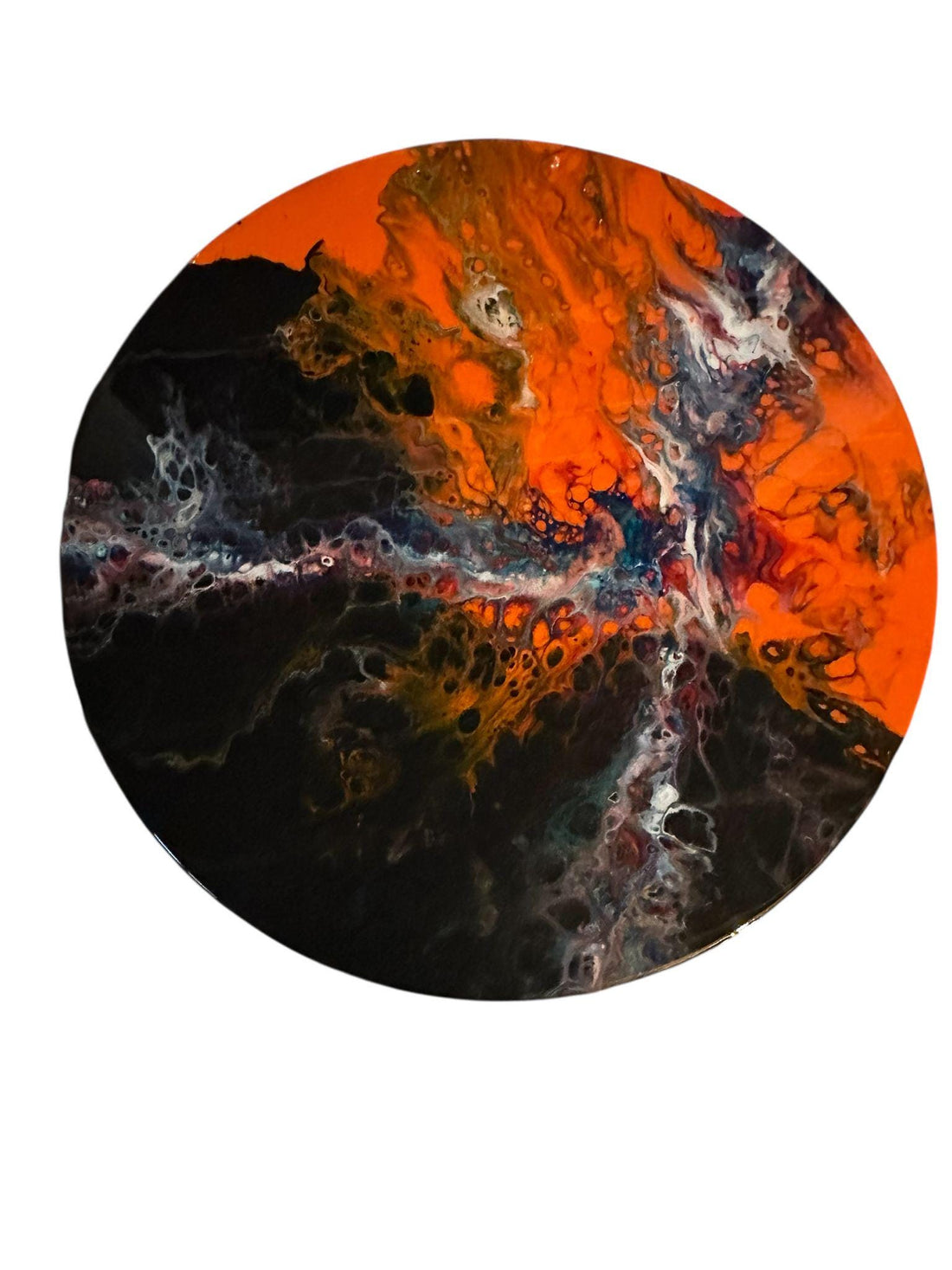 Handmade Halloween Resin Table, Black Orange Swirl Art Tabletop