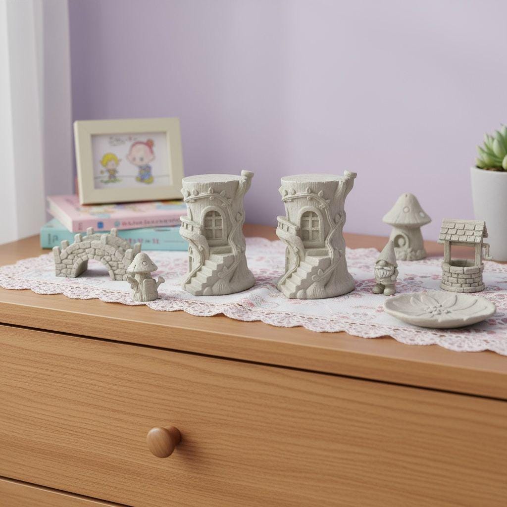 Handmade Concrete Resin Fairy House, Whimsical Garden Decor