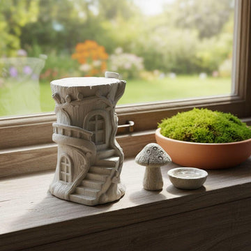 Handmade Concrete Resin Fairy House, Whimsical Garden Decor