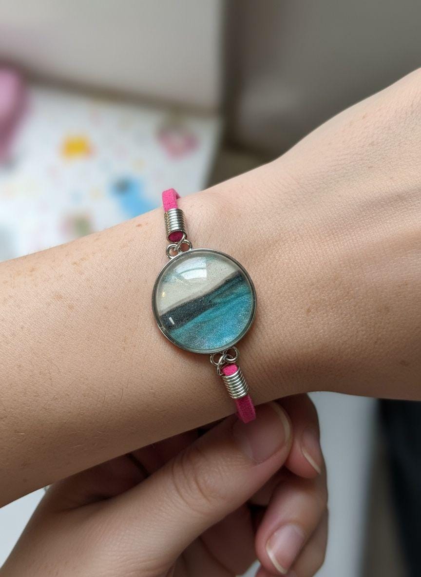 Handmade Mars Acrylic Bracelet, Ocean Blue Resin Pendant, Boho Celestial Jewelry