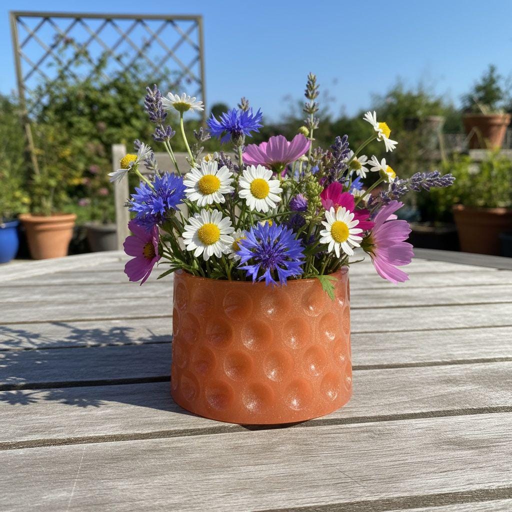 Coral Orange Resin Jar, Handmade Bubble Texture Organizer