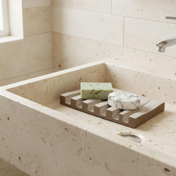 Handmade Concrete Soap Dish, Food Safe, Ridged Drainage Tray