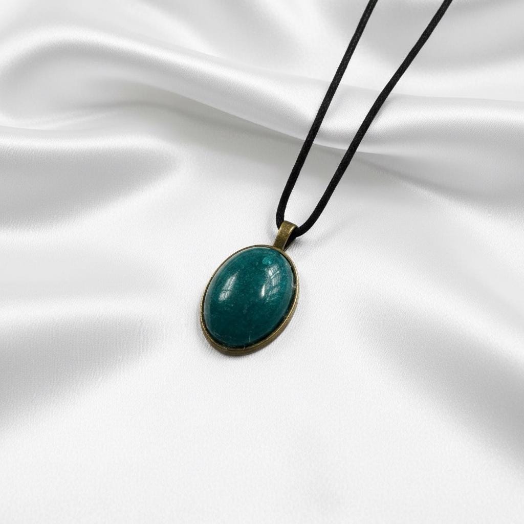 Teal Oval Pendant Necklace | Handmade Resin Jewelry