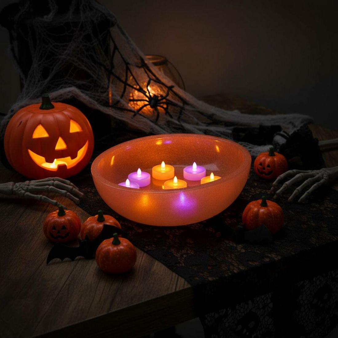 Orange Resin Bowl, Halloween Candy Dish Candle Holder, Spooky Fall Home Decor, Eco-Friendly Modern Accent Bowl, Fall Centerpiece