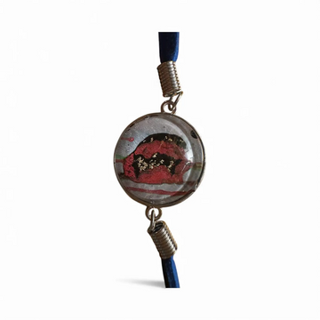 Resin Bracelet Gold Leaf Red Abstract, Unique Artistic Jewelry Blue Cord, Modern Minimalist Eco-Friendly Gift Her Christmas Cat