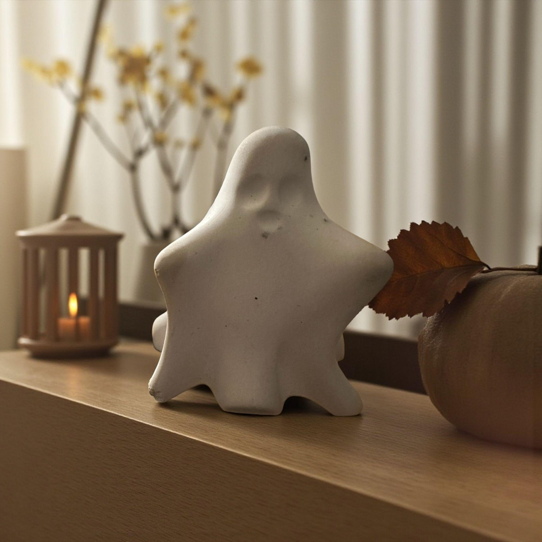 Handmade Concrete Ghost Figurine: Modern Halloween Decor