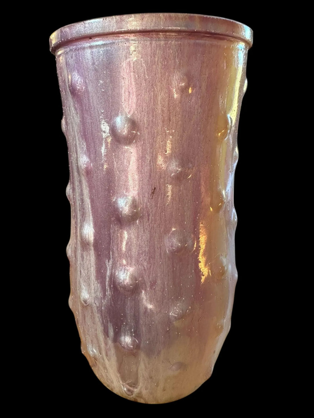 Handmade Pink Iridescent Glass Vase, Textured Candle Holder