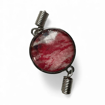 Boho Bracelet Red White Centerpiece, Adjustable Brown Faux Leather Strap, Artistic Bohemian Jewelry Eco-Friendly Gift Her Cat