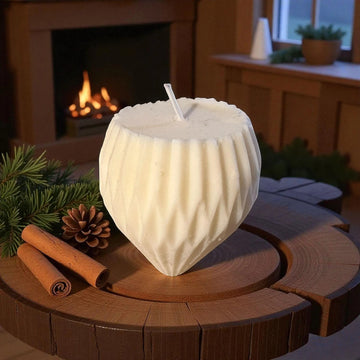 Geometric Acorn Soy Candle, Handmade White Decorative Candle