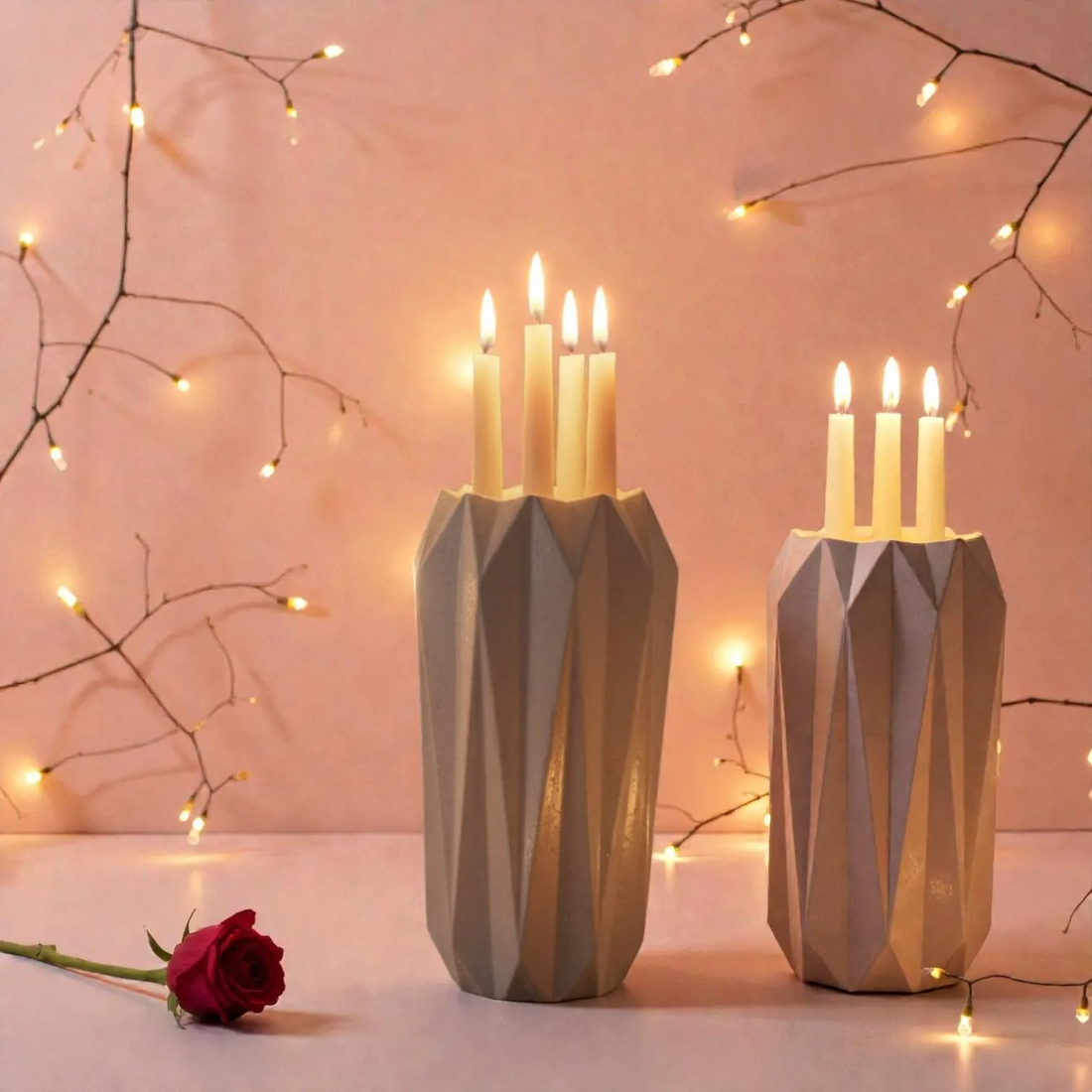 White Concrete Candle Holder, Geometric Vase, Scandinavian Decor