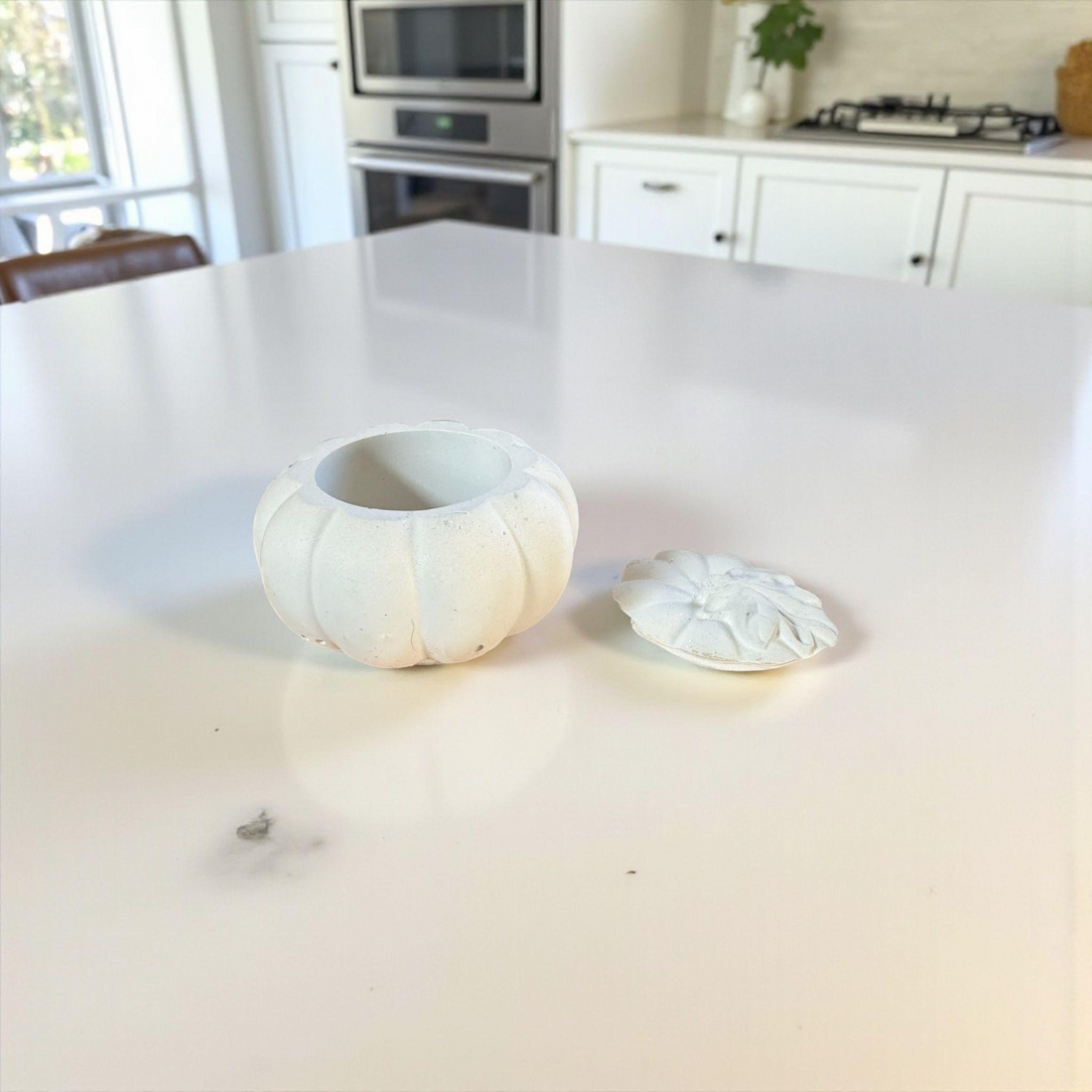 Handmade Concrete Pumpkin Container: Ghost Grey Trinket Dish with Lid