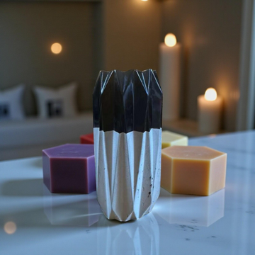 Black Resin Concrete Candle Holder, Geometric Votive Holder, Modern Minimalist Home Decor, Dual Use Vase, Gift for Candle Lovers