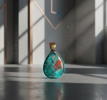 Teal Copper Resin Pendant, Abstract Teardrop Necklace, Handmade Boho Jewelry