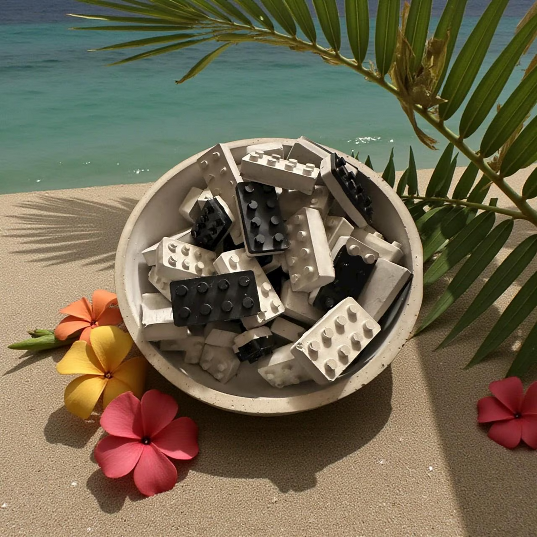 Food Safe Sealed Concrete Building Block Set Large Bowl, Handmade Cement Lego Style Dominos, Modern Desk Decor, Industrial Gift, Fidget Toy