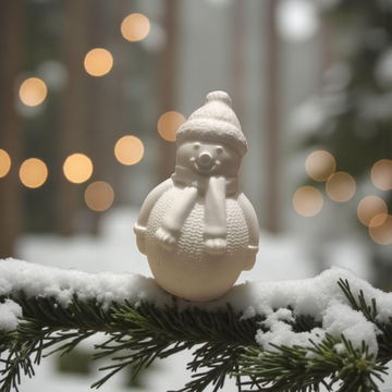 Handmade White Christmas Snowman Figurine: Knit Sweater, Nordic Decor