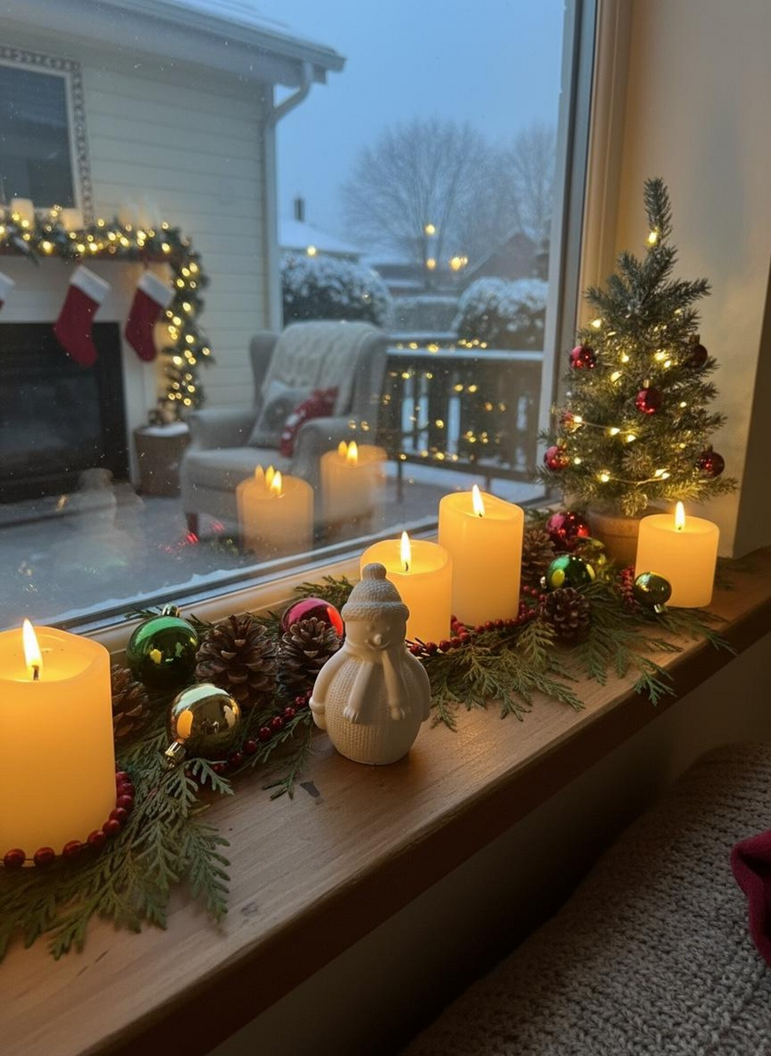 Handmade White Christmas Snowman Figurine: Knit Sweater, Nordic Decor