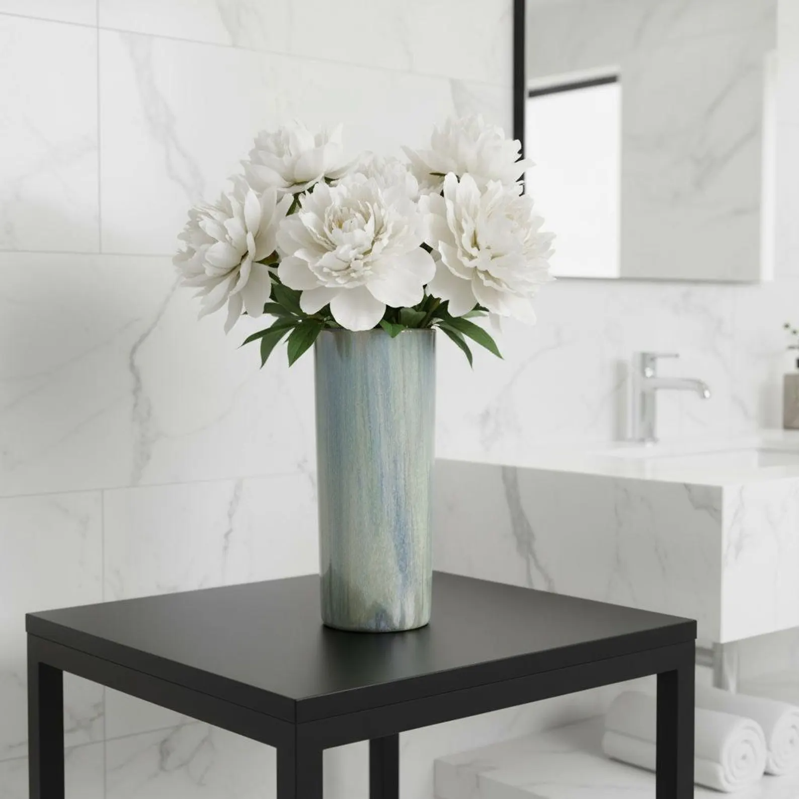 Handmaderesin tall modern cylinder vase, Ocean blue swirl finish, Minimalist centerpiece, Elegant home decor gift