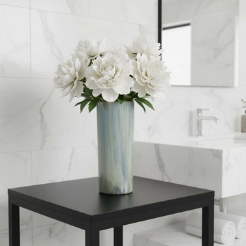 Handmaderesin tall modern cylinder vase, Ocean blue swirl finish, Minimalist centerpiece, Elegant home decor gift