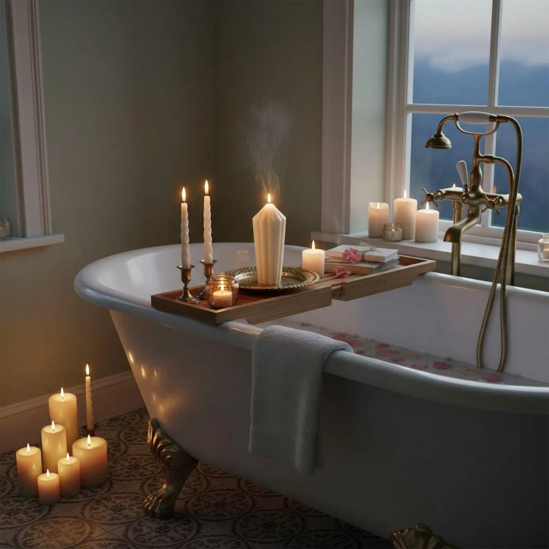 Geometric Soy Wax Candle, Handmade Crystal Tower, Modern Decor