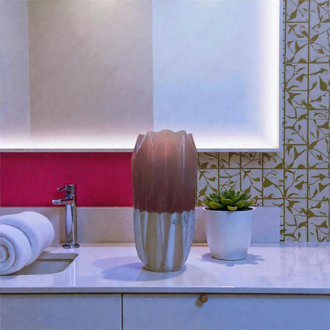 Red Resin Concrete Candle Holder, Geometric Vase, Modern Home Decor