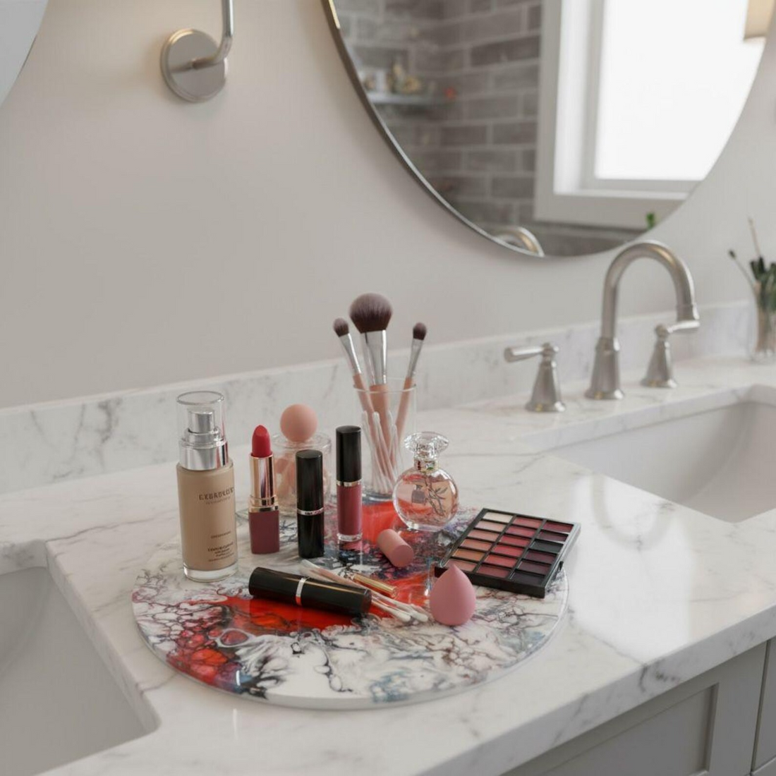 Handmade Resin Art Table Top, Modern Fluid Art Home Decor, Spa Tray, Vanity Display, Coffee Table Accent