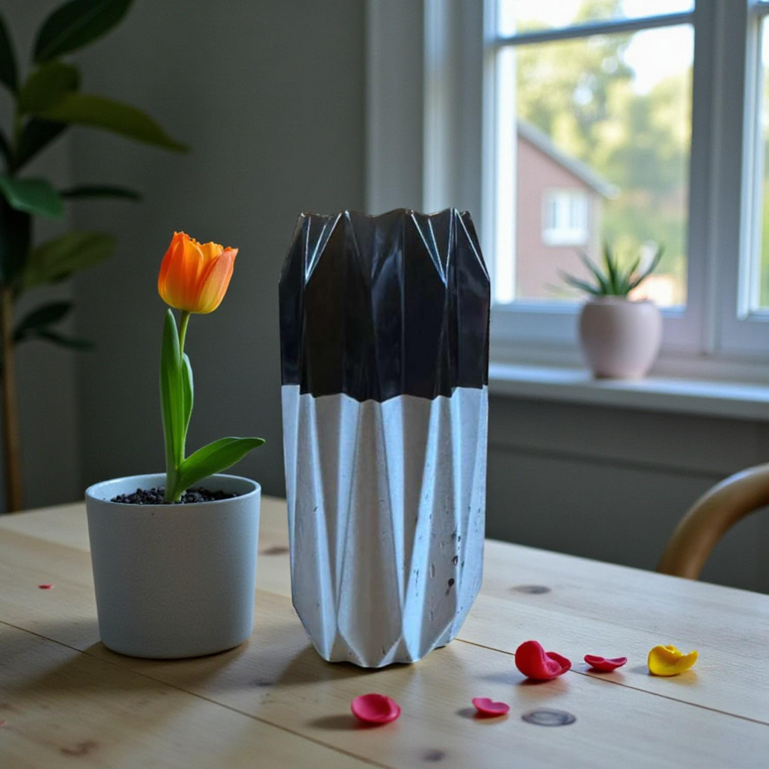 Black Resin Concrete Candle Holder, Geometric Votive Holder, Modern Minimalist Home Decor, Dual Use Vase, Gift for Candle Lovers