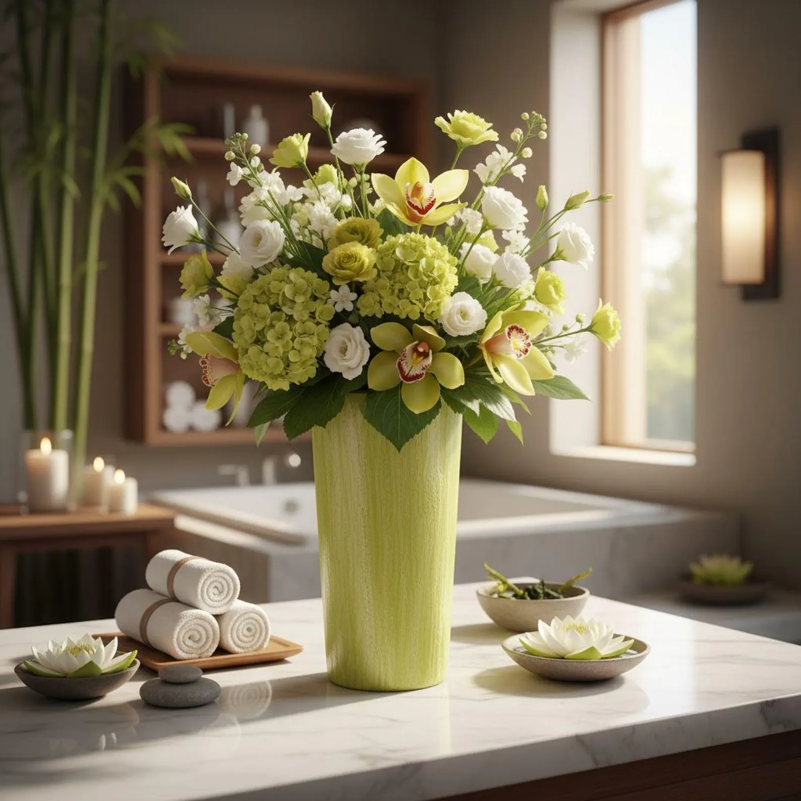 Handmade Green Acrylic Poured Vase, Modern Botanical Decor