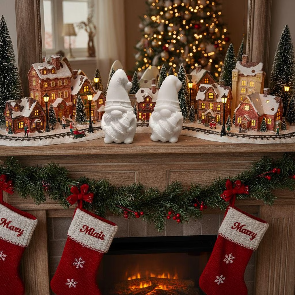 White Christmas Gnome with Tree, Nordic Holiday Decor