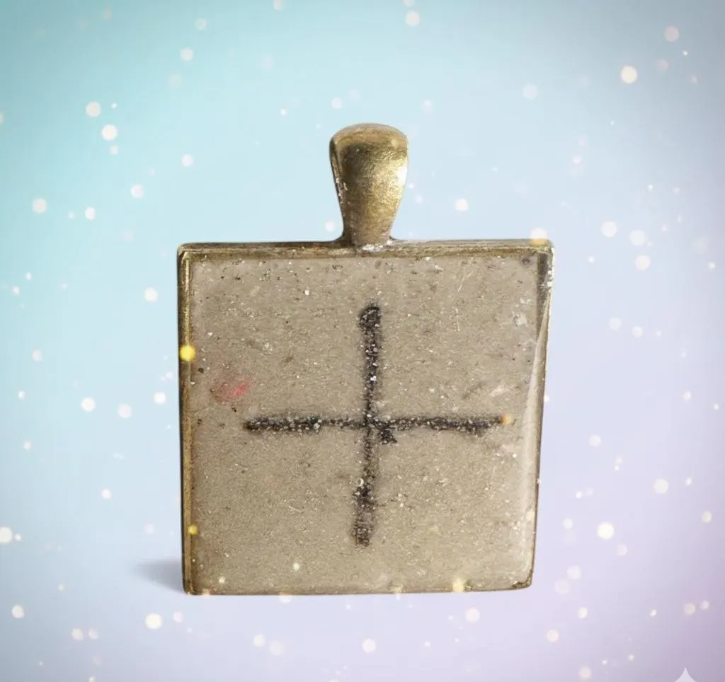 Equal Armed Cross Protection Pendant Concrete and Resin Necklace, Black Symbol For Balance,Earth Elements,Direction and Harmony