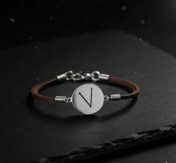 Cement Rune Bracelet With V Symbol, Victory Protection Charm, Minimalist Adjustable Cloth Cord Jewelry