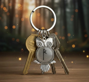 Tiwaz Rune Owl Keychain, Viking Courage Symbol, Concrete Resin Norse Charm, Wisdom Protection Jewelry, Handmade Owl Pendant Gift