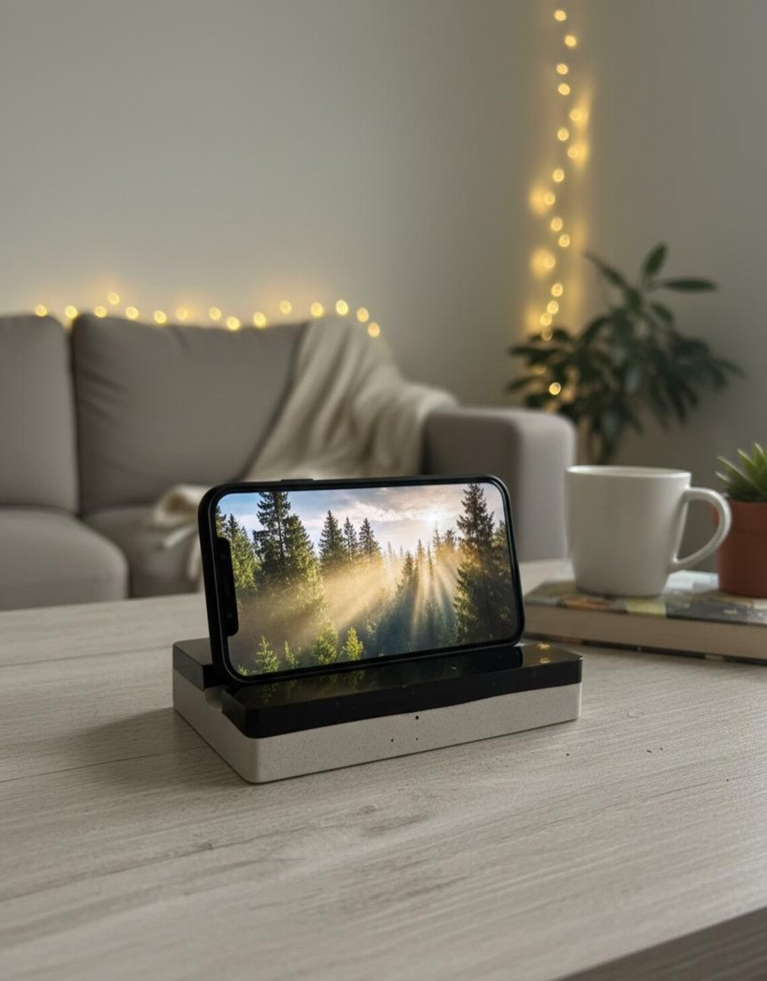 Resin Concrete Phone Stand, Handmade Minimalist Desk Accessory