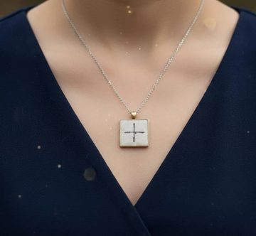 Equal Armed Cross Protection Pendant Concrete and Resin Necklace, Black Symbol For Balance,Earth Elements,Direction and Harmony