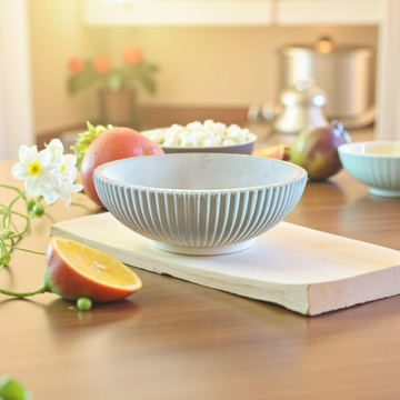 Handmade Concrete Bowl: Modern Fluted Centerpiece