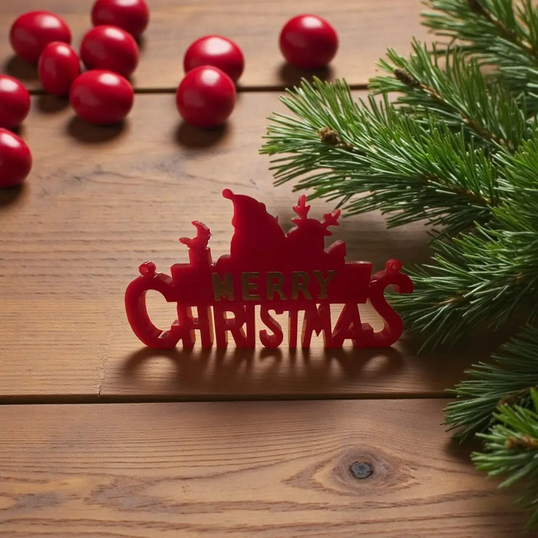 Red Christmas Sign | Santa & Reindeer, Holiday Wall Decor