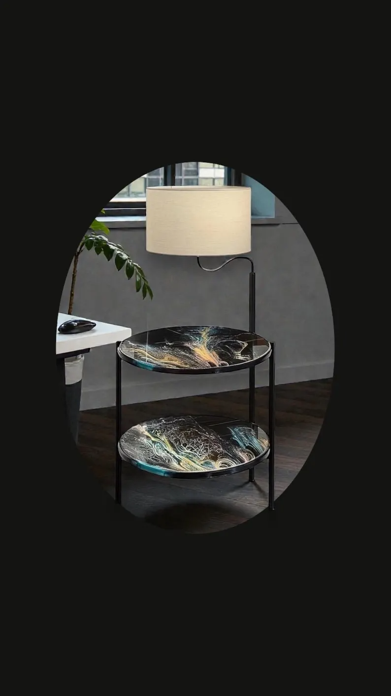 Acrylic Poured Glass Shelf Lamp • Handmade Resin Sealed Art