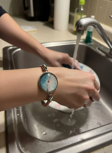 Handmade Ocean Sky Bracelet Blue Red Pink, Resin Art Jewelry, Adjustable Fabric Wrap, Eco-Friendly Accessory Unique Gift for Her Cat Collar