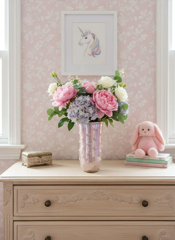 Handmade Pink Iridescent Glass Vase, Textured Candle Holder