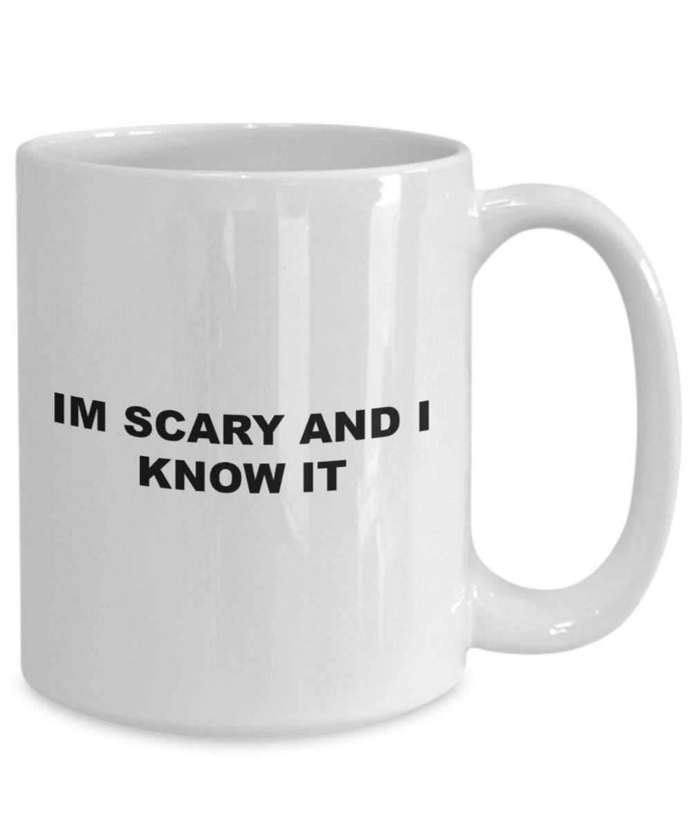 "Halloween Mug - 'I'm Scary and I Know It' - White Ceramic - Microwave Safe - High Quality"