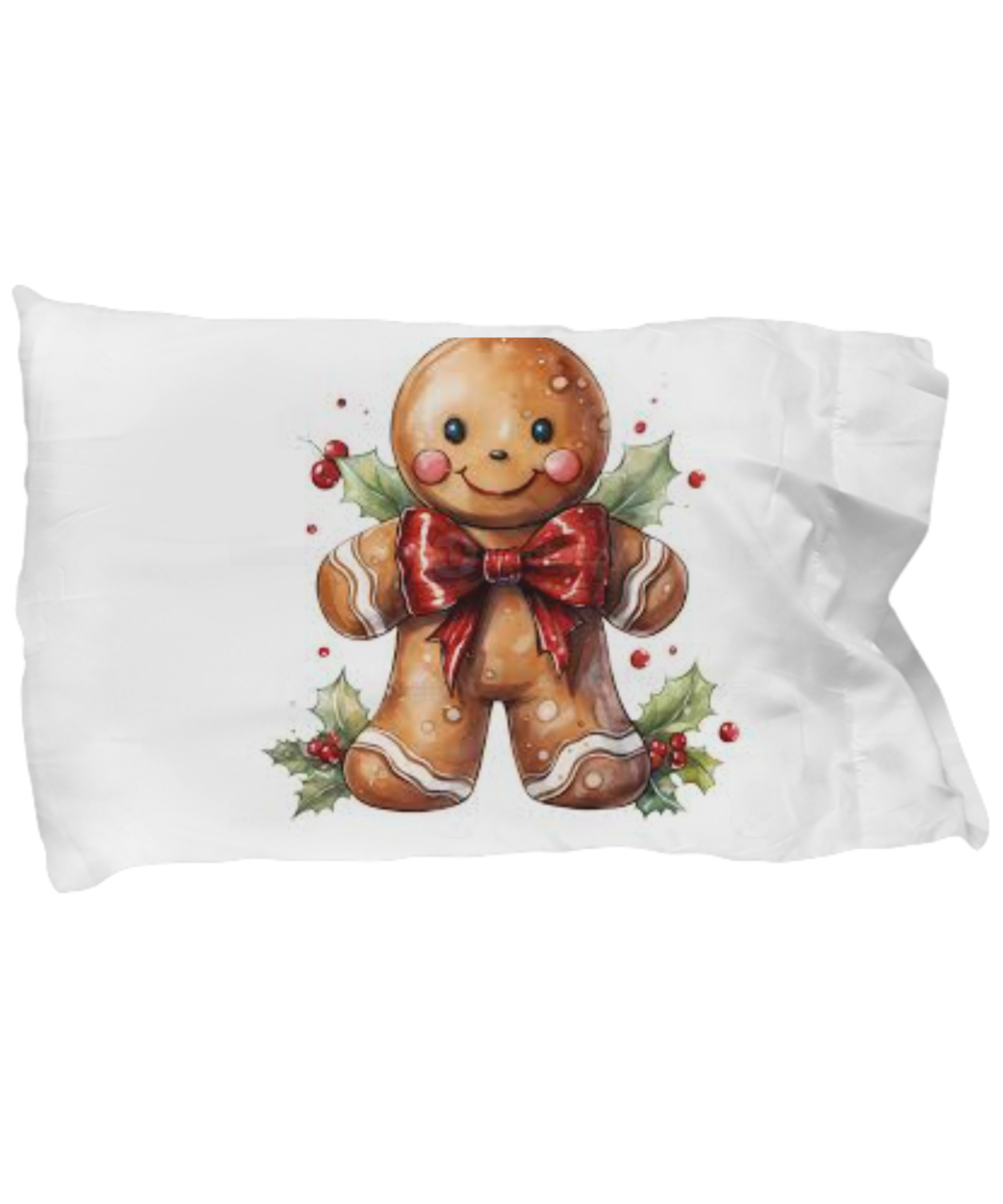 gingerbread man with a great big red christmas bow pillow case cookies gingerbread merry christmas holidays happy new year gift