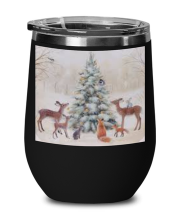 woodland animal christmas scene printed on a wine glass sip your wine in christmas cheer gift