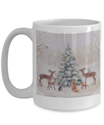 woodland christmas scene gift coffee mug