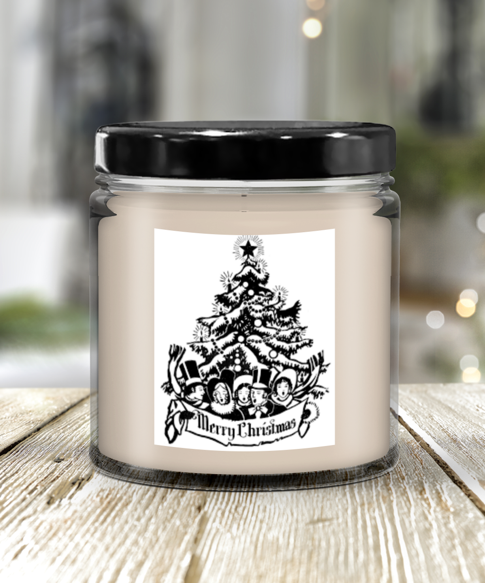 merry christmas candle caroling around christmas tree decoration scents star happy holidays joy cheer x mas gift