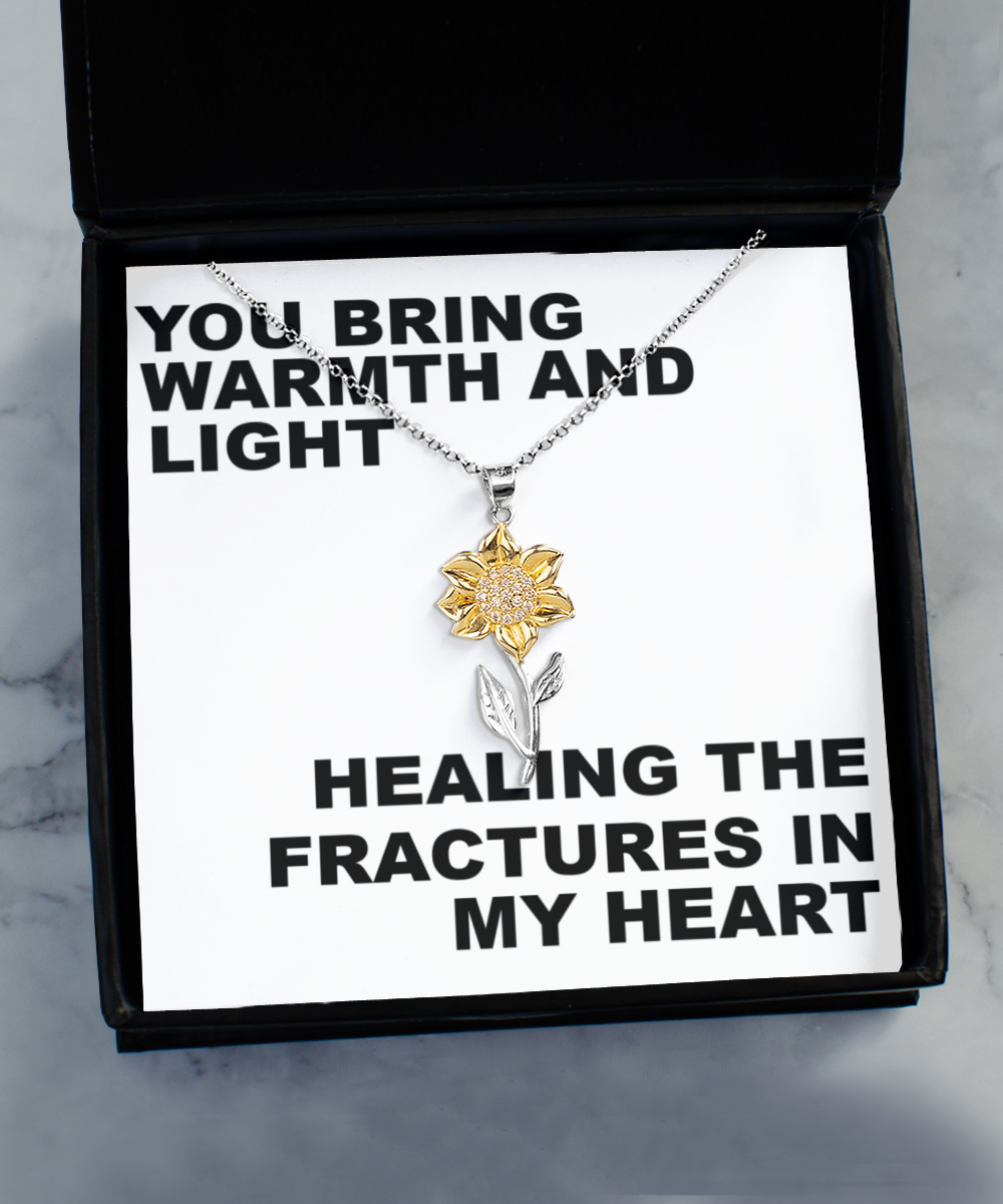 you bring warmth and joy to my broken heart fixing it happy holidays merry christmas love girlfriend necklace precious jewlrey sun flower gold silver